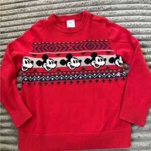 Disney Red Crewneck Sweater with Mickey Mouse Pattern